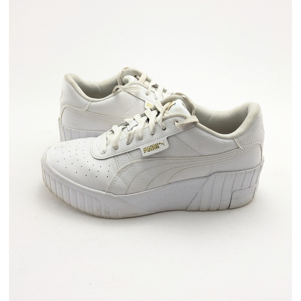 Womens Puma Cali Wedge Platform White Leather Walking Shoes 373438-01 Size 8.5
